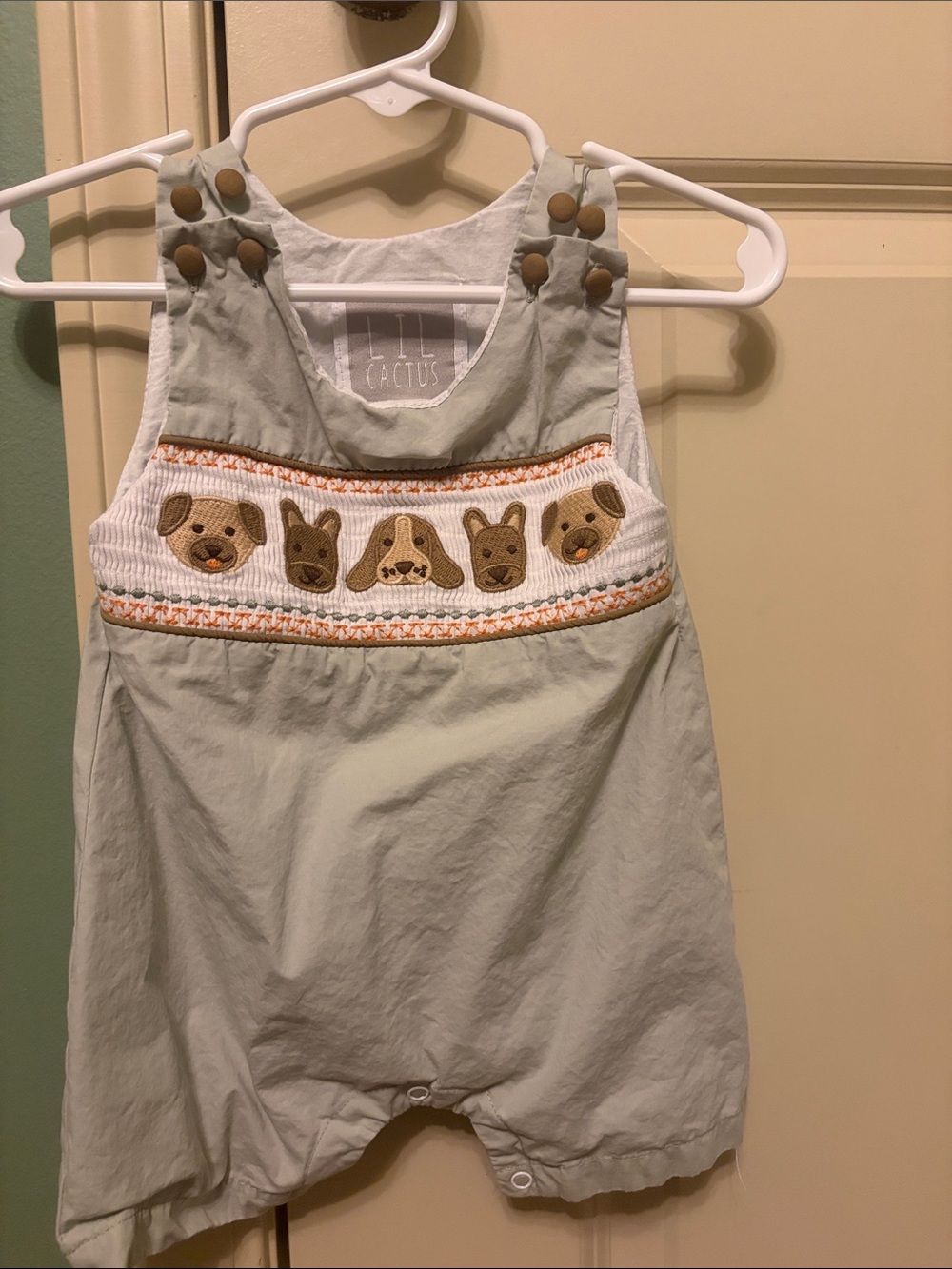 Lil Cactus Light Green Puppy Smocked One-Piece Romper